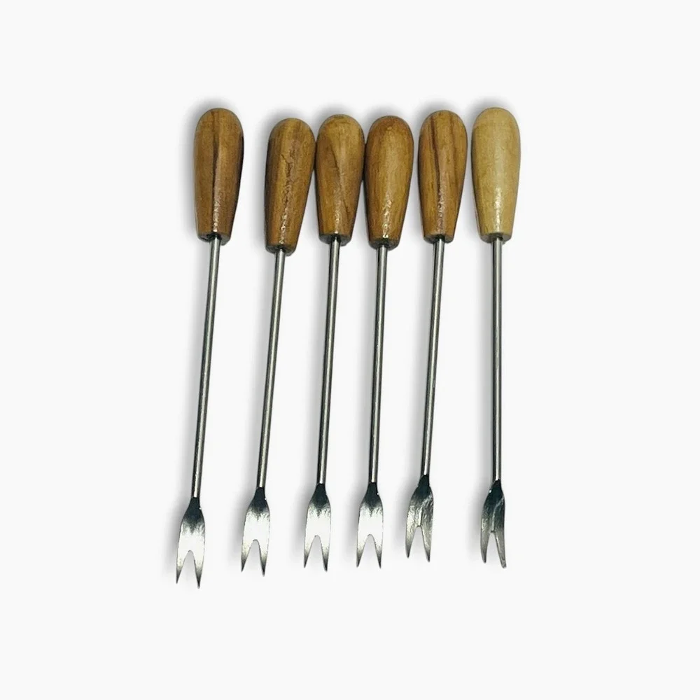 Vintage Wood Dog Bunny Hors D'oeuvres Olive Cocktail Picks Holder Forks Barware